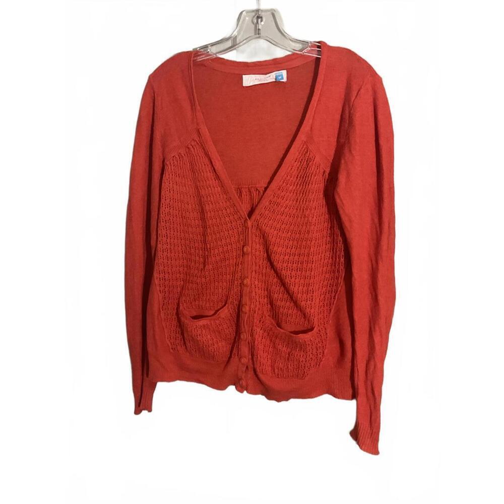 Sparrow Medium Orange Linen Blend Knit Cardigan Sweater